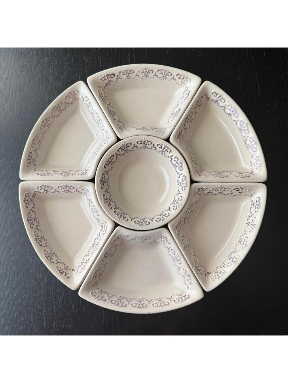 Home Essentials and Beyond Taupe Fleur Collect Ceramic Serving Set